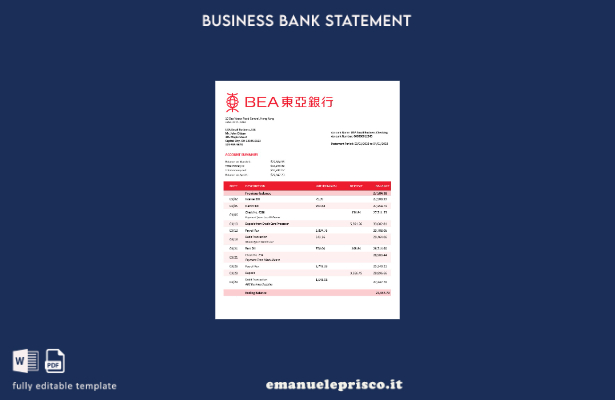 stile verificato Estratto conto aziendale della Banca dell'Asia orientale Modell